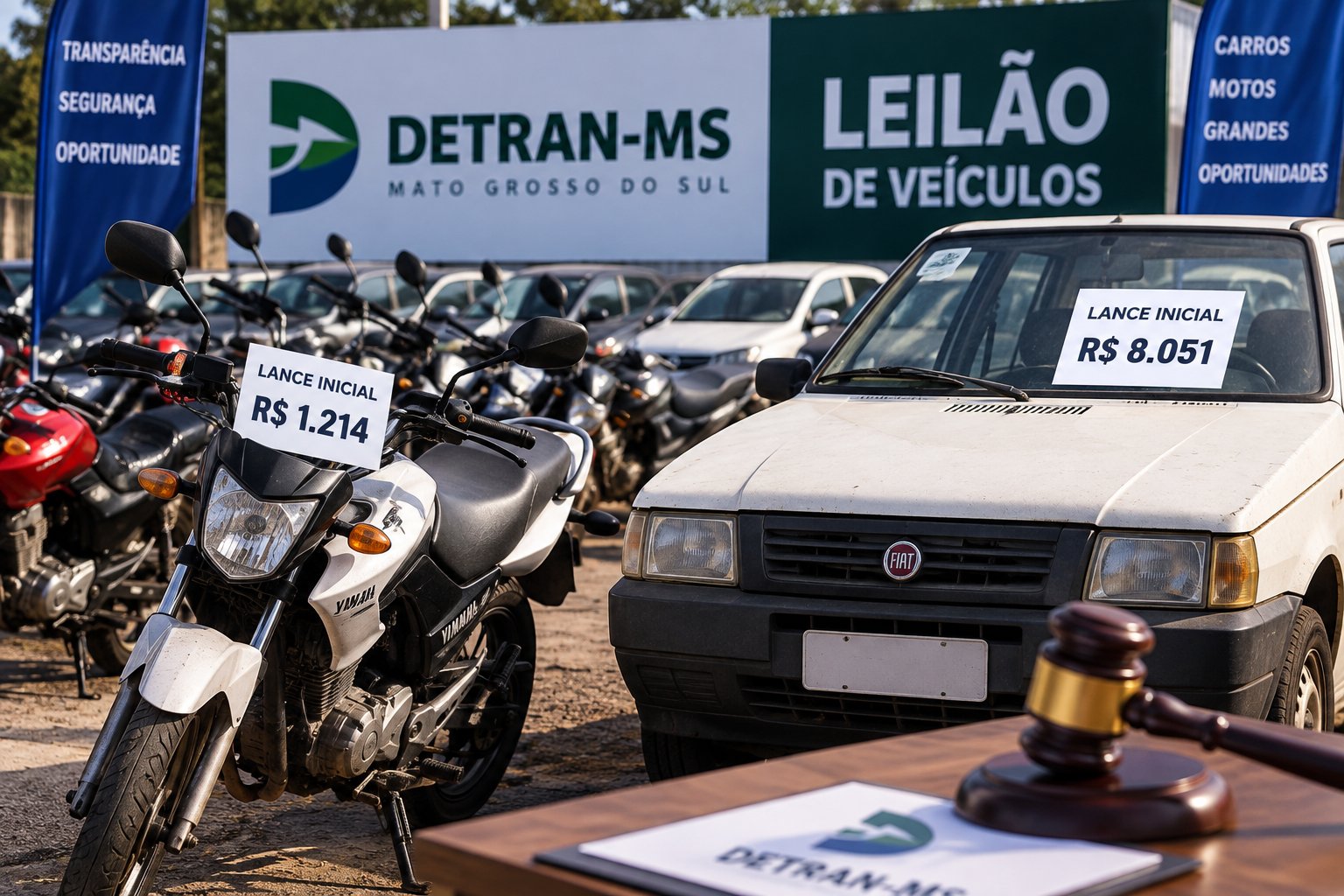 Leilão do Detran-MS tem moto a partir de R$ 1,2 mil e Fiat Uno por R$ 8 mil