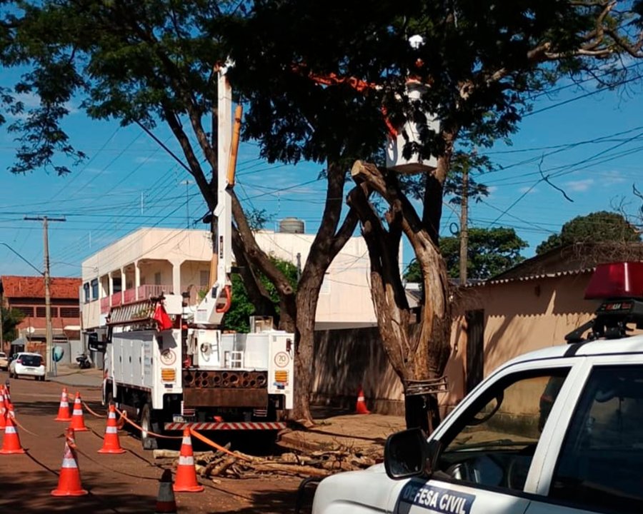 Defesa Civil e Energisa realizam podas preventivas perto da rede elétrica em Sidrolândia