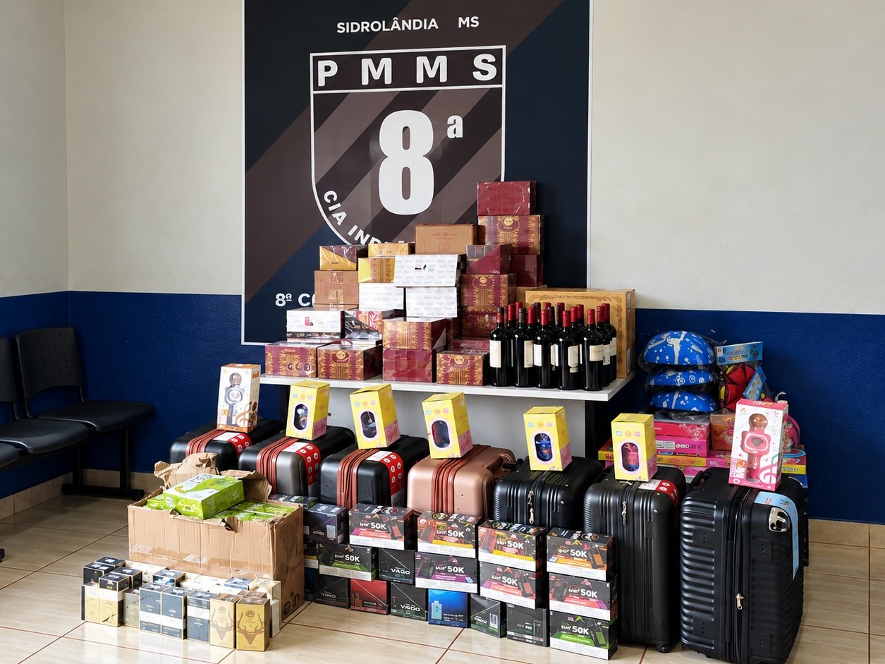 Polícia Militar apreende vinhos, cigarros eletrônicos e perfumes durante abordagem em Sidrolândia